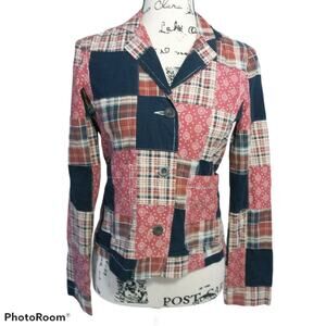 23XY23 Juniors Red Patchwork Artsy Boho Cottage core Jacket M